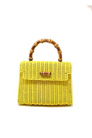 Yellow woven wicker bag with bamboo handle Laboratorio Capri | 110YELLOW